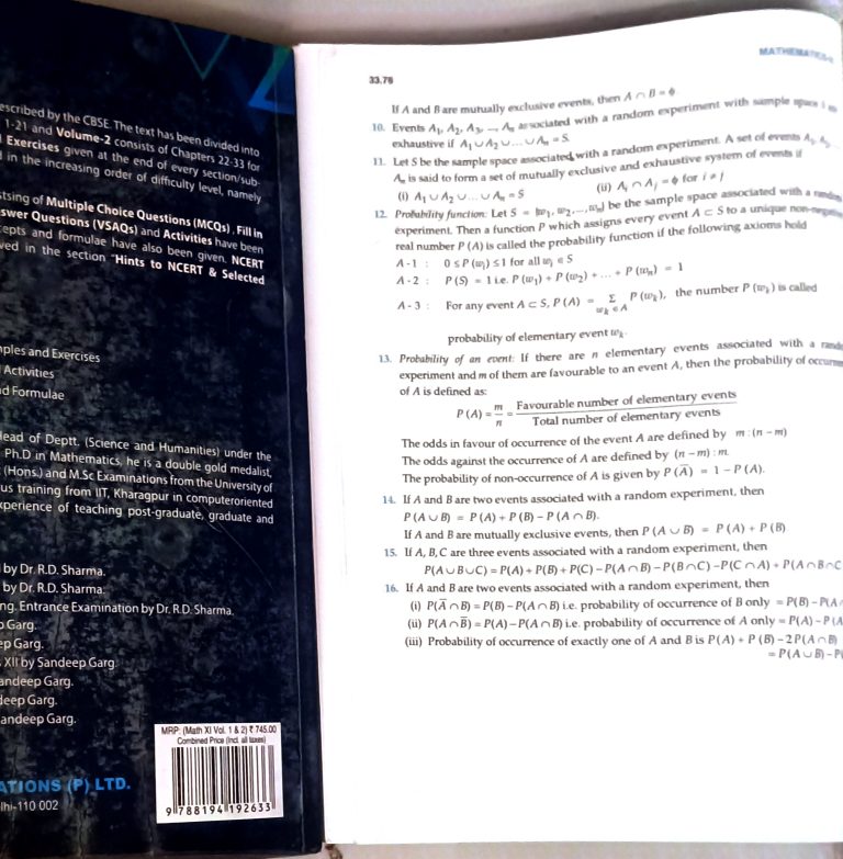 RD Sharma Class 11 Maths Vol 1 & 2 for JEE/CET