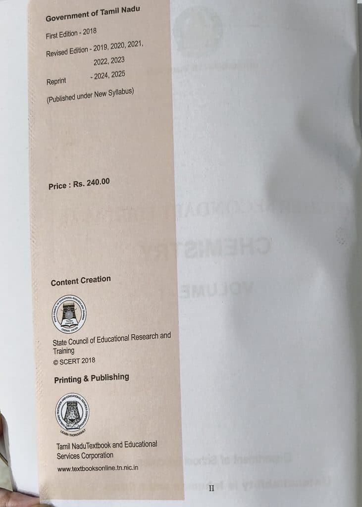 Samacheer Kalvi class 11 textbook- chemistry vol 1 photo 2