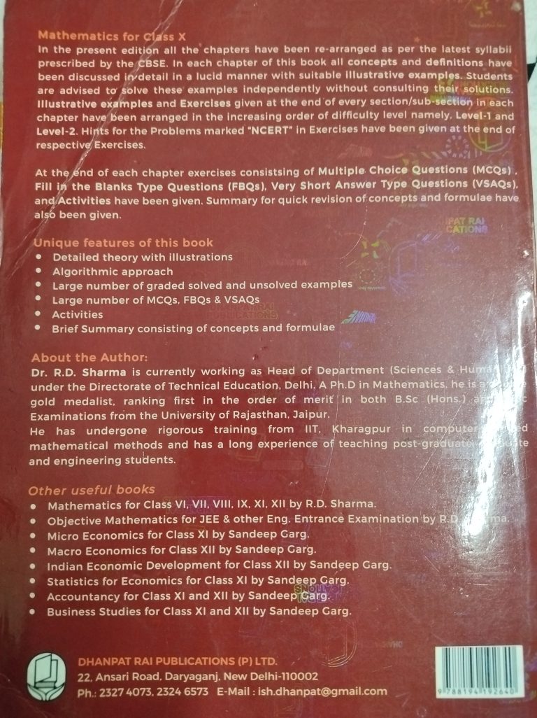 RD Sharma Class 10 Mathematics Book