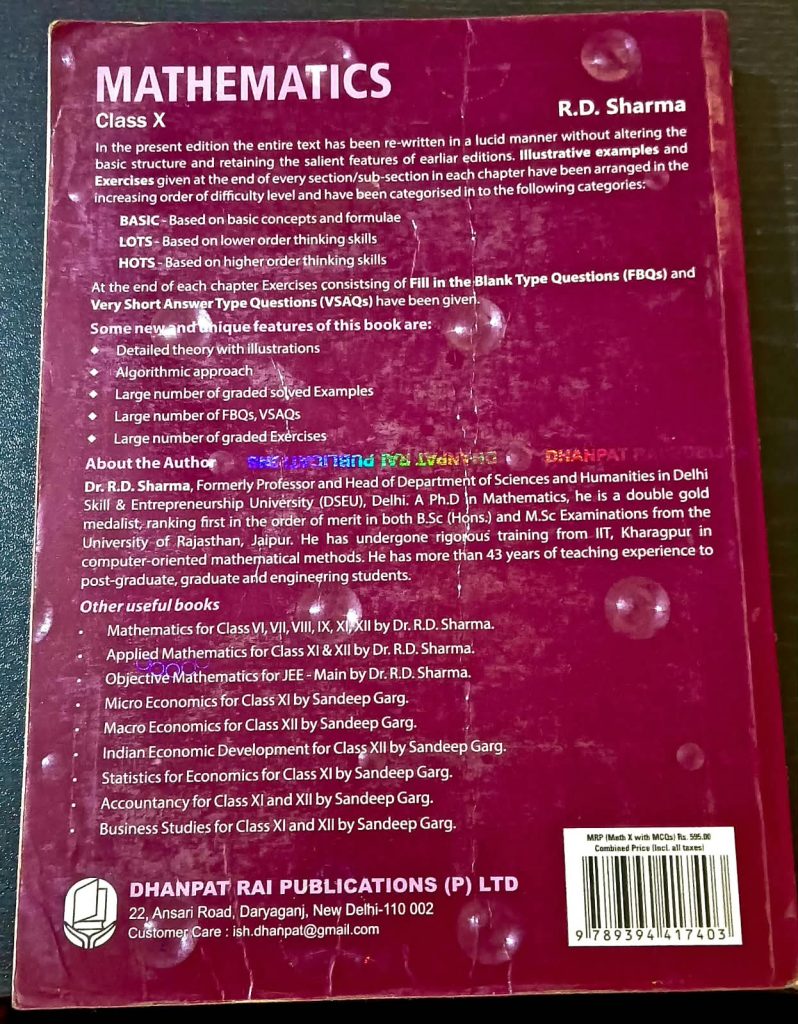 RD Sharma Mathematics Class 10 – Without MCQ Book photo 2